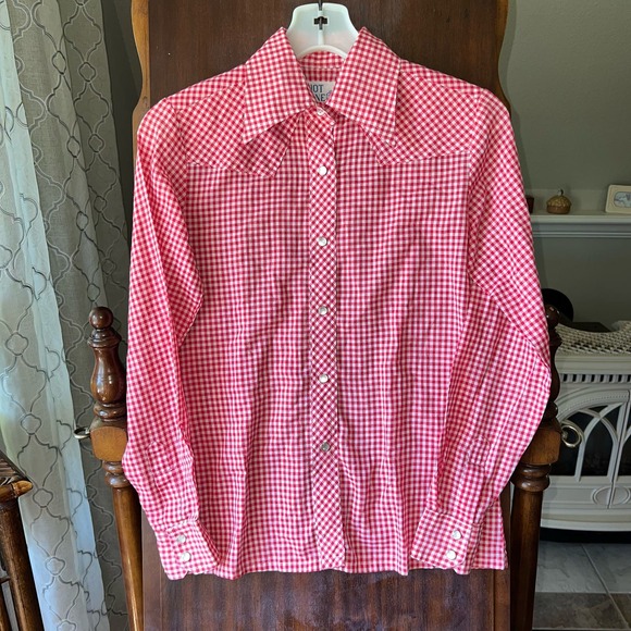 Vintage Hot Line from Mervyns Top Womens 8 gingham pearl snap red western - Picture 1 of 11